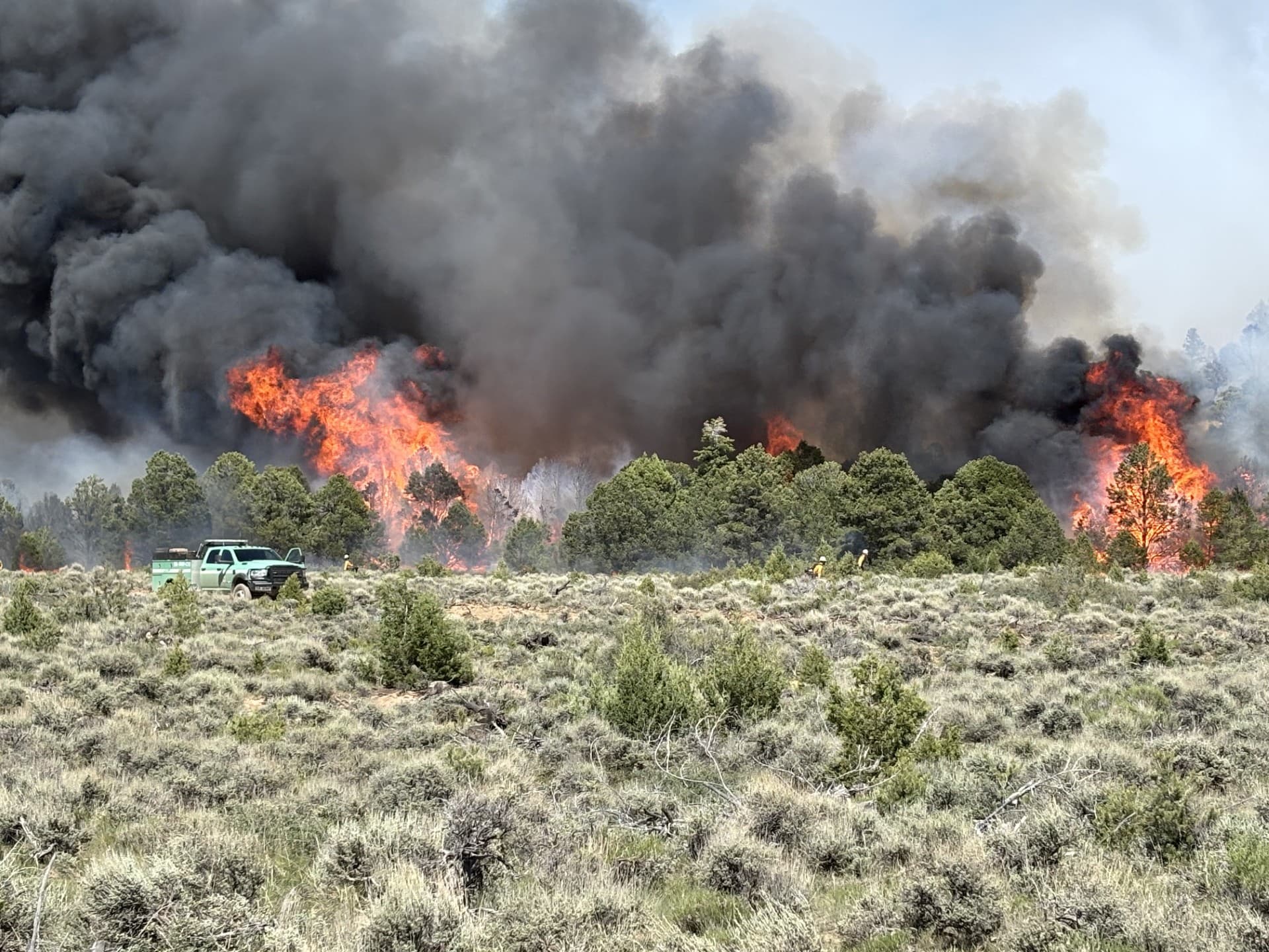 Ponderosa Fire operations — rangeland fire suppression with engine deployed